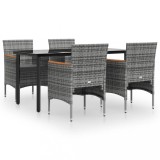Set de servit masa pentru gradina, 5 piese, gri si negru