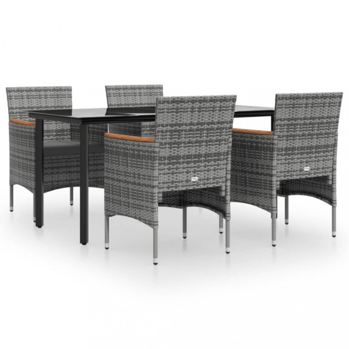 Set de servit masa pentru gradina, 5 piese, gri si negru