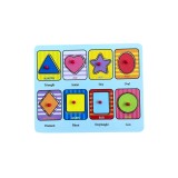 Puzzle educativ cu forme geometrice din lemn, 8 piese, cu mner ajutator, in limba romna, Oem