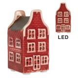 Casuta Craciun ceramica rosie crem cu led 4x4x8 cm