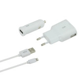 Cumpara ieftin Set Incarcator Auto si Retea Ksix +Cablu Date Lightning-Usb Alb