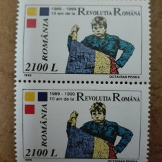 TIMBRE ROMANIA MNH LP1500/1999 10 ani de la Revolutia Romana -Serie in pereche