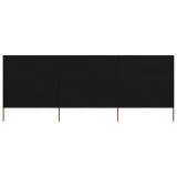 VidaXL Paravan anti-v&acirc;nt cu 3 panouri, negru, 400 x 160 cm, textil