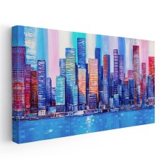 Tablou pictura cladiri moderne albastru 2073 Tablou canvas pe panza CU RAMA 30x60 cm
