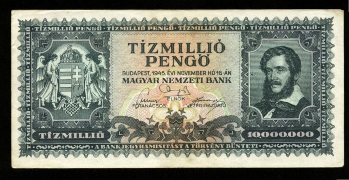 x050 UNGARIA 10 milioane Pengo 1945 t&iacute;zmilli&oacute; Pengő SUPERINFLATIE XF