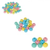 Set Mărgele Lemn, 80 Bucăți, 3 Dimensiuni, Multicolor, Oem