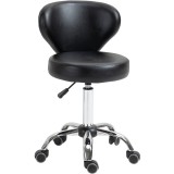 HOMCOM Taburet Rotativ 360&deg; Reglabil, Taburet Cosmetic cu Spătar, din Oțel și Piele Ecologică, Negru | Aosom Romania