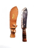 Vtg CUTIT de VANATOARE Maceta Bowie Otel cu Teaca Piele ANGELO B. Italia