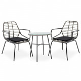 Set mobilier de gradina 3 piese Gaus-Naoki v1, Pakoworld, masa cu 2 scaune, 70x70x74 cm, ratan sintetic/metal/sticla, negru/gri