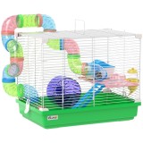 PawHut Cușcă pentru Hamster cu Tunel Bol Sticlă de Apă Căsuță Rampă Roată de Exerciții Tavă Detașabilă 46x30x37 cm Verde | Aosom Romania