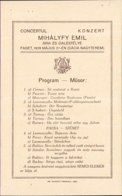 HST A870 Program concert 1928 Făget Timiș foto
