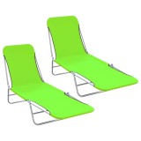 Set 2 Șezlonguri Pliabile Verde, Cadru Oțel, Material Textil Oxford, Spatar Reglabil, 55x182x24 cm, vidaXL