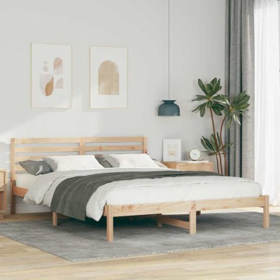 vidaXL Cadru de pat cu headboard Maro 160 x 220 cm Lemn masiv de pin 872335 foto