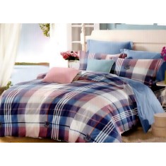 Lenjerie de pat pentru o persoana cu husa de perna dreptunghiulara, Oxford, bumbac mercerizat, multicolor
