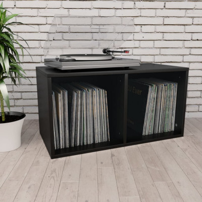 vidaXL Cutie de depozitare vinyl-uri, negru, 71 x 34 x 36 cm, PAL foto