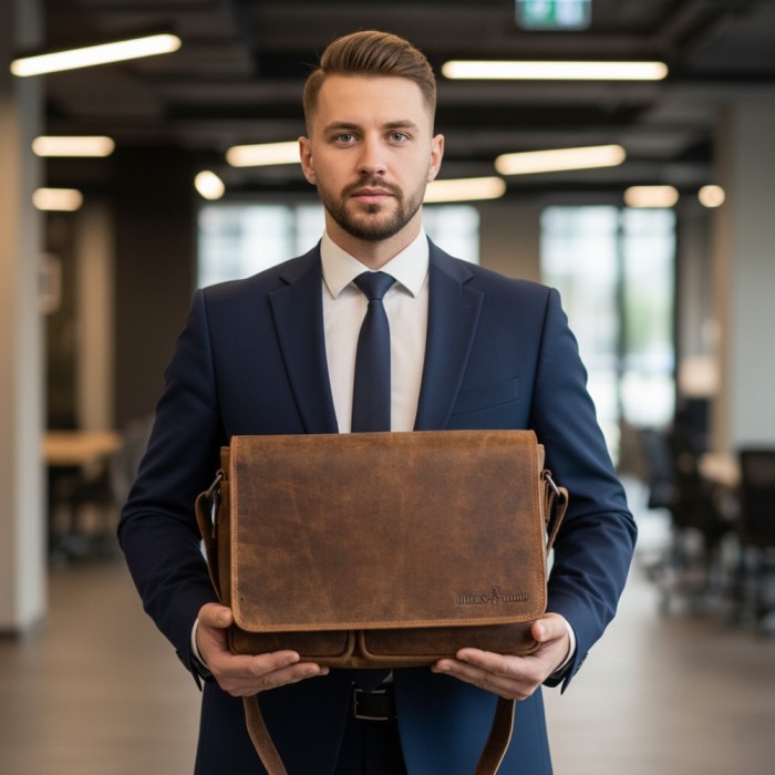 Geanta de umar barbati Greenwood&reg; Van din piele naturala, compatibila cu documente A4 si laptop de 13&Prime; si 14&Prime;