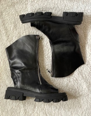 SANDALE ROMANE DAMA CIZME NEGRE GLADIATOR VARA PIELE NATURALA FERMOAR foto
