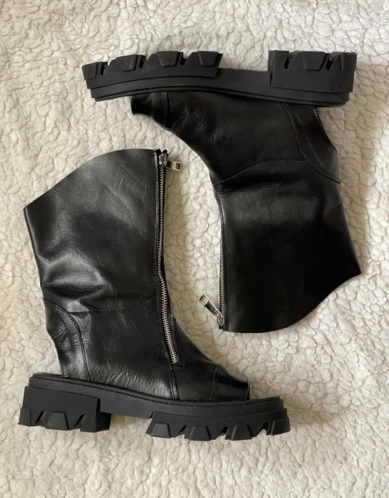 SANDALE ROMANE DAMA CIZME NEGRE GLADIATOR VARA PIELE NATURALA FERMOAR