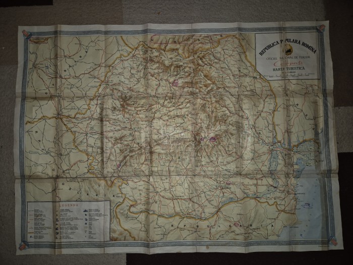 harta turistica - rapublica populara romana - anul 1958 - dimensiuni 89/64 cm