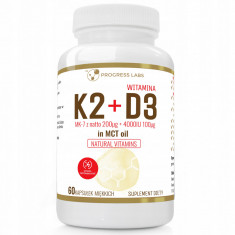 Progress Labs Vitamina K2 MK-7 + Vitamina D3 100&micro;g 4000IU capsule 60 buc.