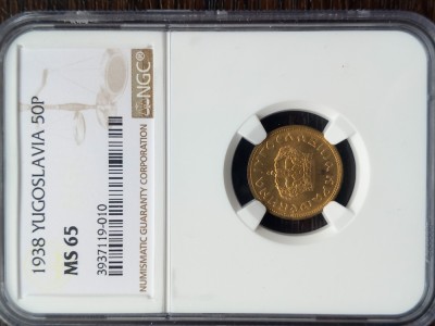 MONEDA YUGOSLAVIA - 50 PARA 1938, GRADATA NGC - MS65 foto