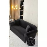 Cumpara ieftin Husa Elastica din Catifea pentru Canapea 2 Locuri + Fata de Perna, Negru - JO669