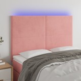 vidaXL Tăblie de pat cu LED, roz, 144x5x118/128 cm, catifea
