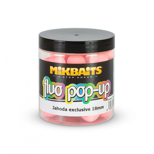 Mikbaits Fluo Pop-up Boilies Căpșuni Exclusive 250ml 18mm