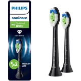 Rezerve Philips Sonicare Optimal White HX6062/88, pachet de 2 capete de periere, Standard, click-on, sincronizarea modurilor BrushSync, Negru