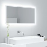 VidaXL Oglindă de baie cu LED, alb extralucios, 90x8,5x37 cm, acril