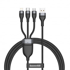 Cablu de Date USB la Lightning, Micro-USB, Type-C 66W, 1.2m Baseus Flash Series (CA1T3-G1) Gri