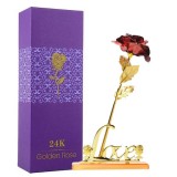 Trandafir suflat cu aur de 24K - Rosu + Suport Love