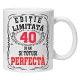 Cana alba personalizata &quot;editie limitata - perfecta&quot;, 40 ani, INOVATIX&reg;️. 330ml, Oem