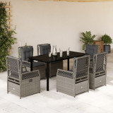 Set mobilier de gradina cu perne, 7 piese gri deschis poliratan