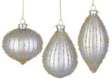 Cumpara ieftin Set 12 globuri brad Craciun sticla albastra sclipici auriu String 7x7x10,8h; 7,9x7,9x8,2h; 6,2x6,2x13h