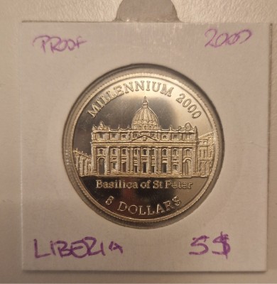 Liberia 5 Dollars 2000, Basilica of St. Peter, Comemorativa foto