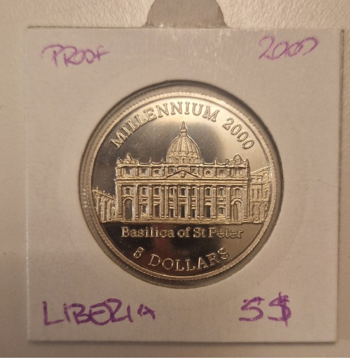Liberia 5 Dollars 2000, Basilica of St. Peter, Comemorativa