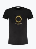 Tricou barbati din bumbac cu decolteu la baza gatului si logo, Negru (Marime: M)