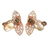 Cumpara ieftin Cercei clips Butterfly perle cuart argint 925 placat aur roz - bijuterie handmade Italia