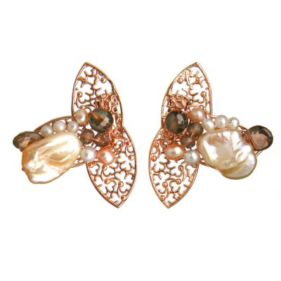 Cercei Butterfly cu clips din perle și cuarț foto
