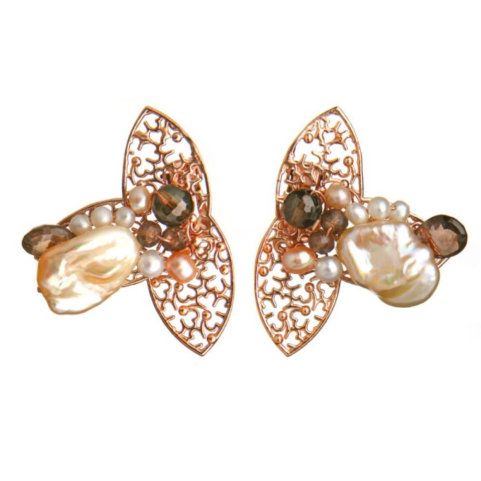 Cercei Butterfly cu clips din perle și cuarț