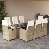 Gossi set de masa pentru gradina, 9 piese, cu perne, bej, poliratan