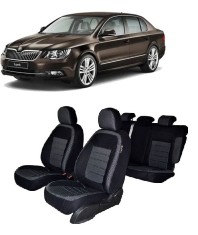 Set huse scaune dedicate SKODA SUPERB 2013-2015 Premium (Bancheta fractionata si husa cotiera)