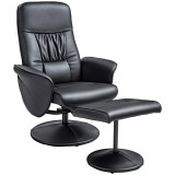 HOMCOM Set de 2 piese Fotoliu cu Taburet Fotoliu de relaxare cu Taburet, reglabil &icirc;n &icirc;nălțime, spătar &icirc;nclinabil, Negru | Aosom Romania