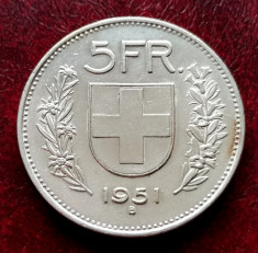 ELVETIA - 5 Franci 1951 B ( Francs - Franken ) Argint foto