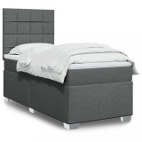 vidaXL Pat box spring cu saltea, gri &icirc;nchis, 80x200 cm, textil