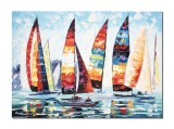 Cumpara ieftin Tablou pictat manual, Cursa veliere, 70x50cm ulei pe panza in cutit efect 3D, Spectaculos