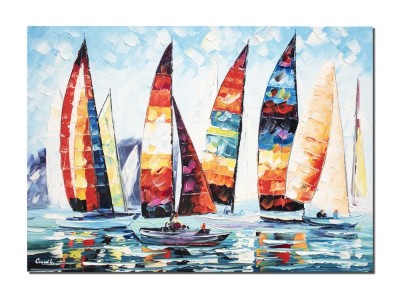 Tablou pictat manual, Cursa veliere, 70x50cm ulei pe panza in cutit efect 3D, Spectaculos foto