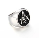Inel masonic argintiu Echer si compas cu litera G - MM978