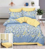 Cumpara ieftin Lenjerie Pat Yolanda Sf014, Bumbac, 4 Piese, Fara Elastic, Albastru, Galben